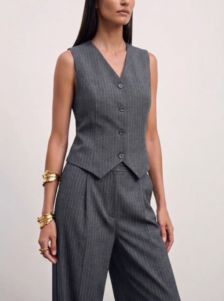 The Madison Pinstripe Co-Ord Set - Gray