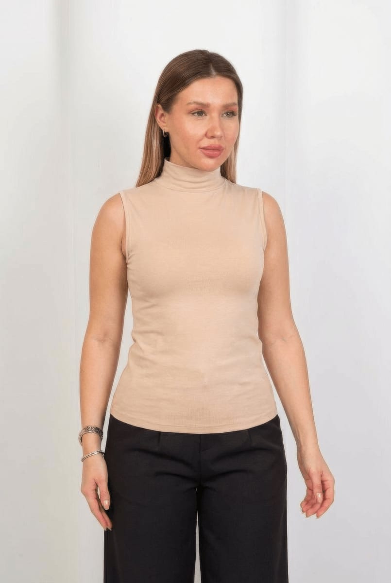 Sleeveless Basic Top - Beige - Hushy Wear