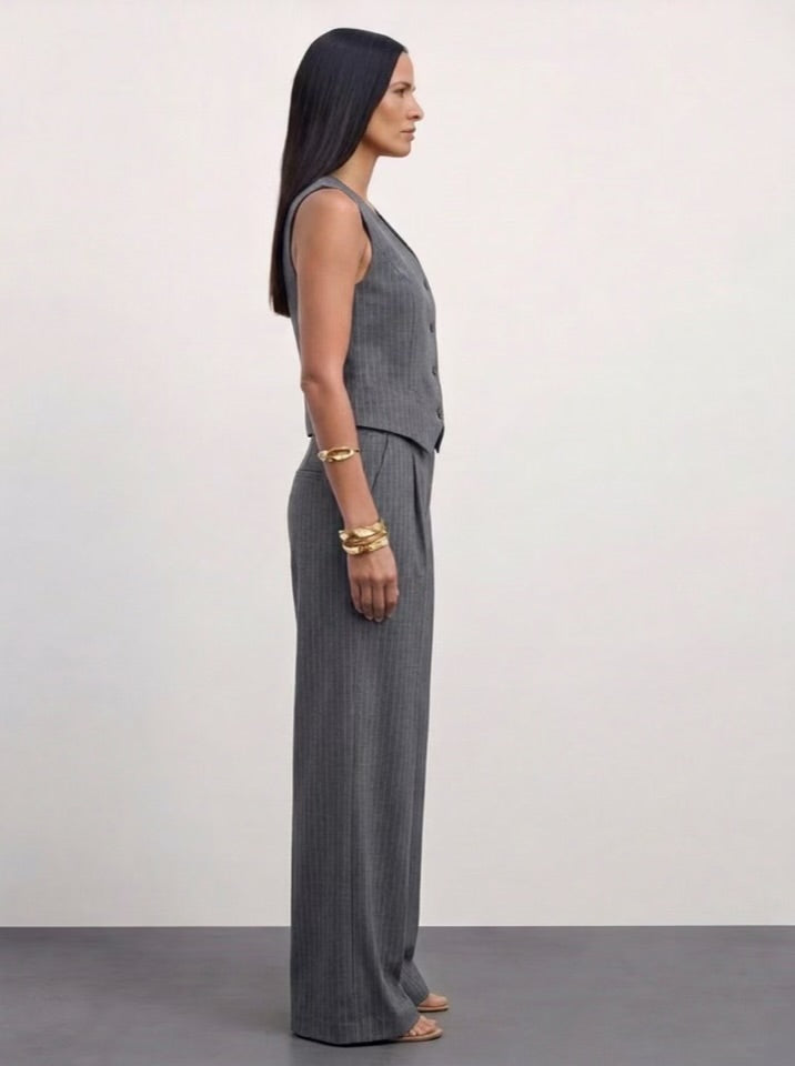 The Madison Pinstripe Co-Ord Set - Gray