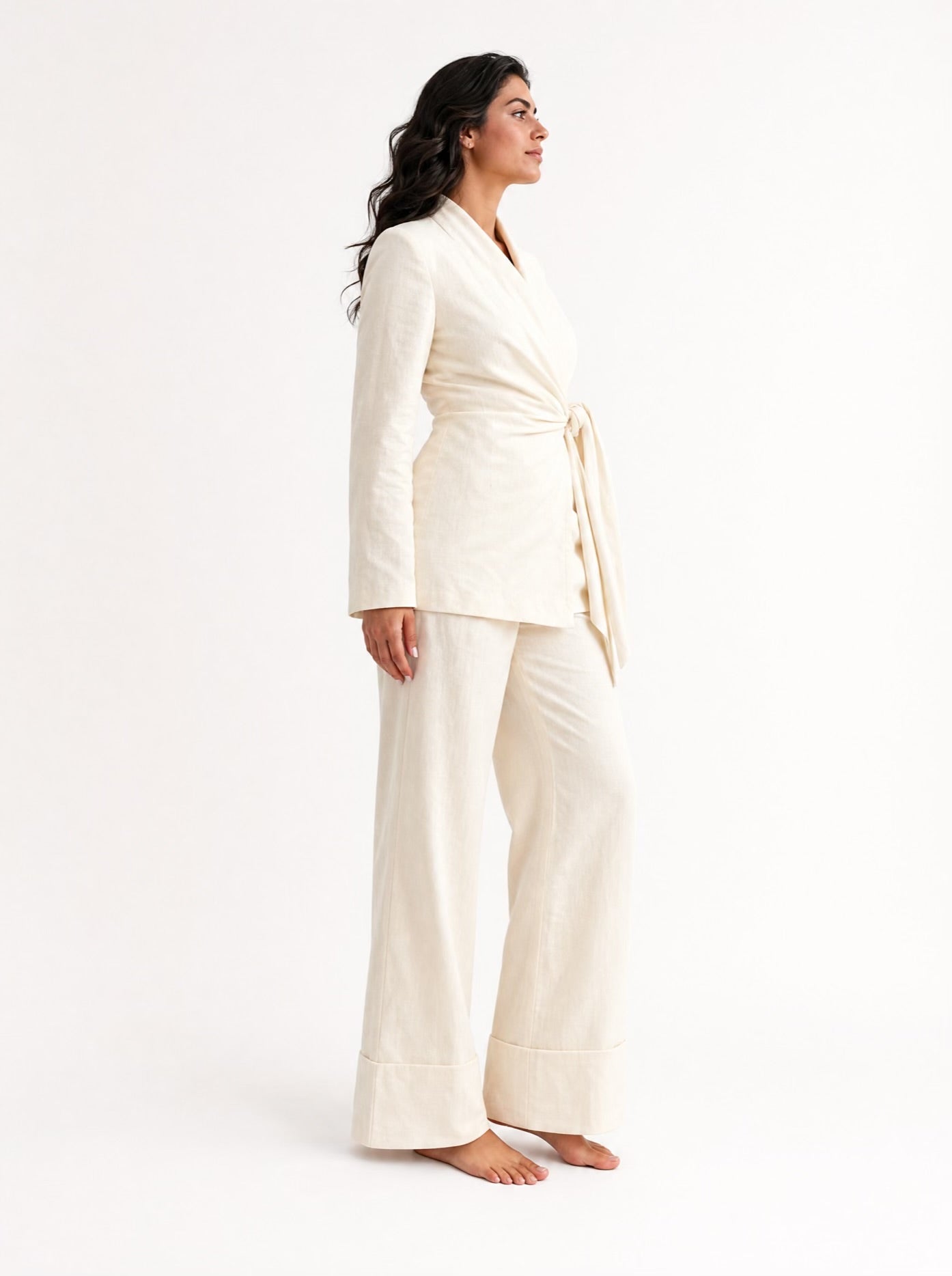 Elegant Linen Wide-Leg Trousers – Offwhite