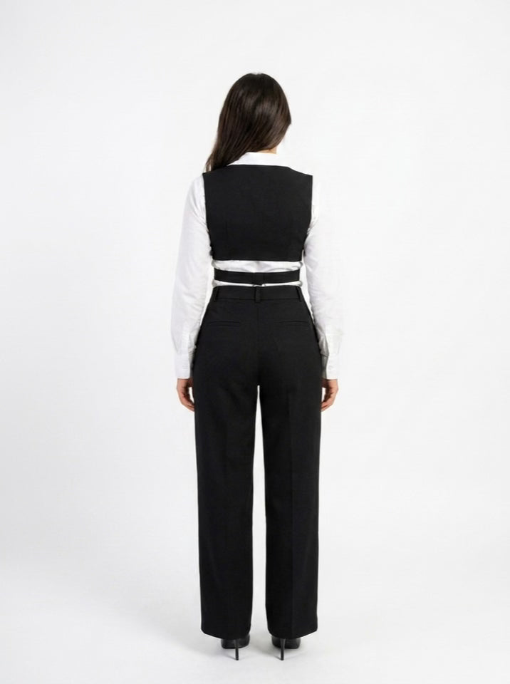 Crossover Wrap Cropped Vest – Black