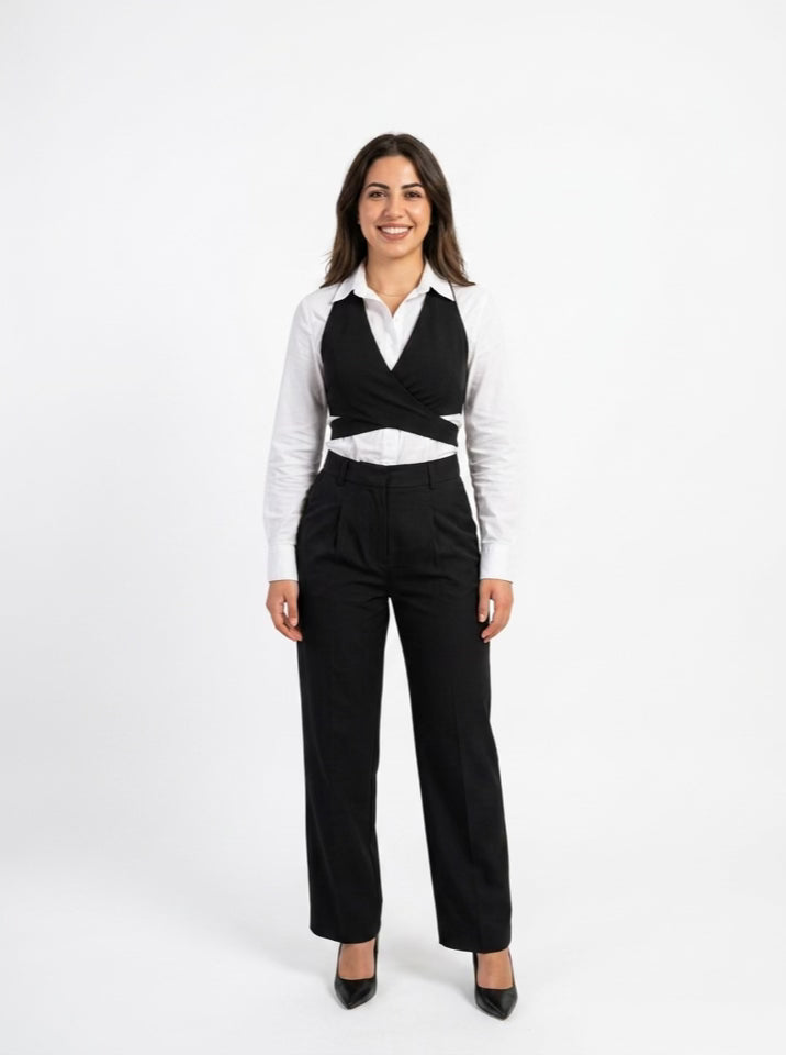 Crossover Wrap Cropped Vest – Black