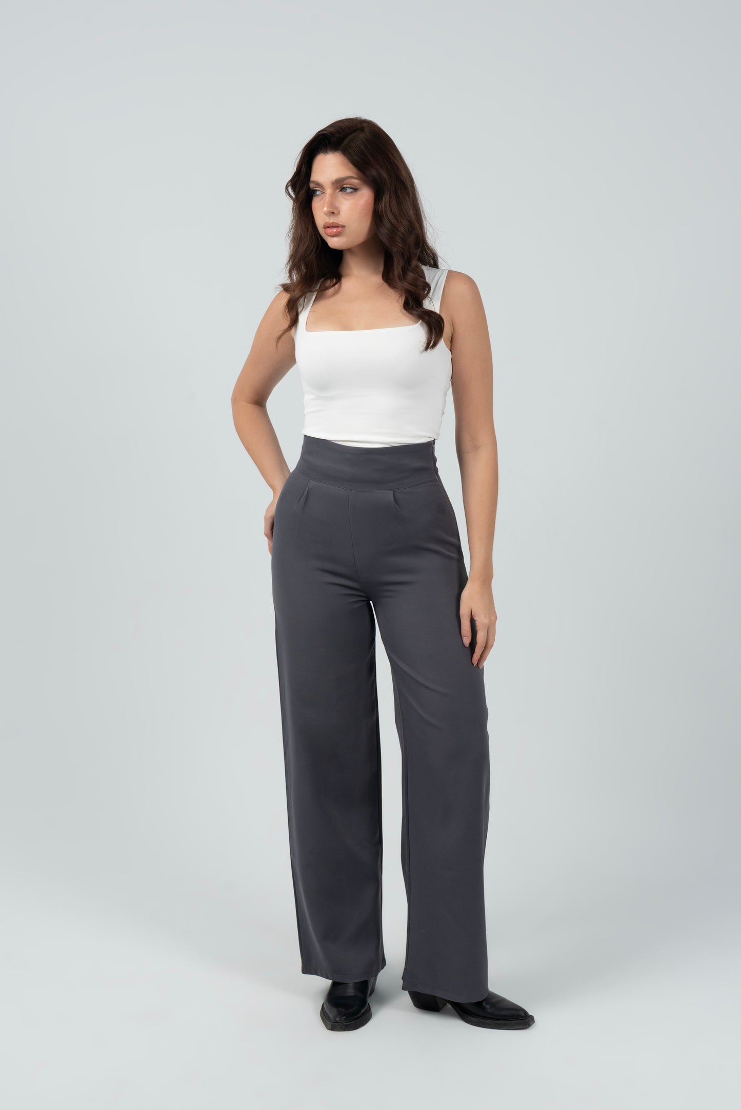 Gray High-Waist Classic Trousers