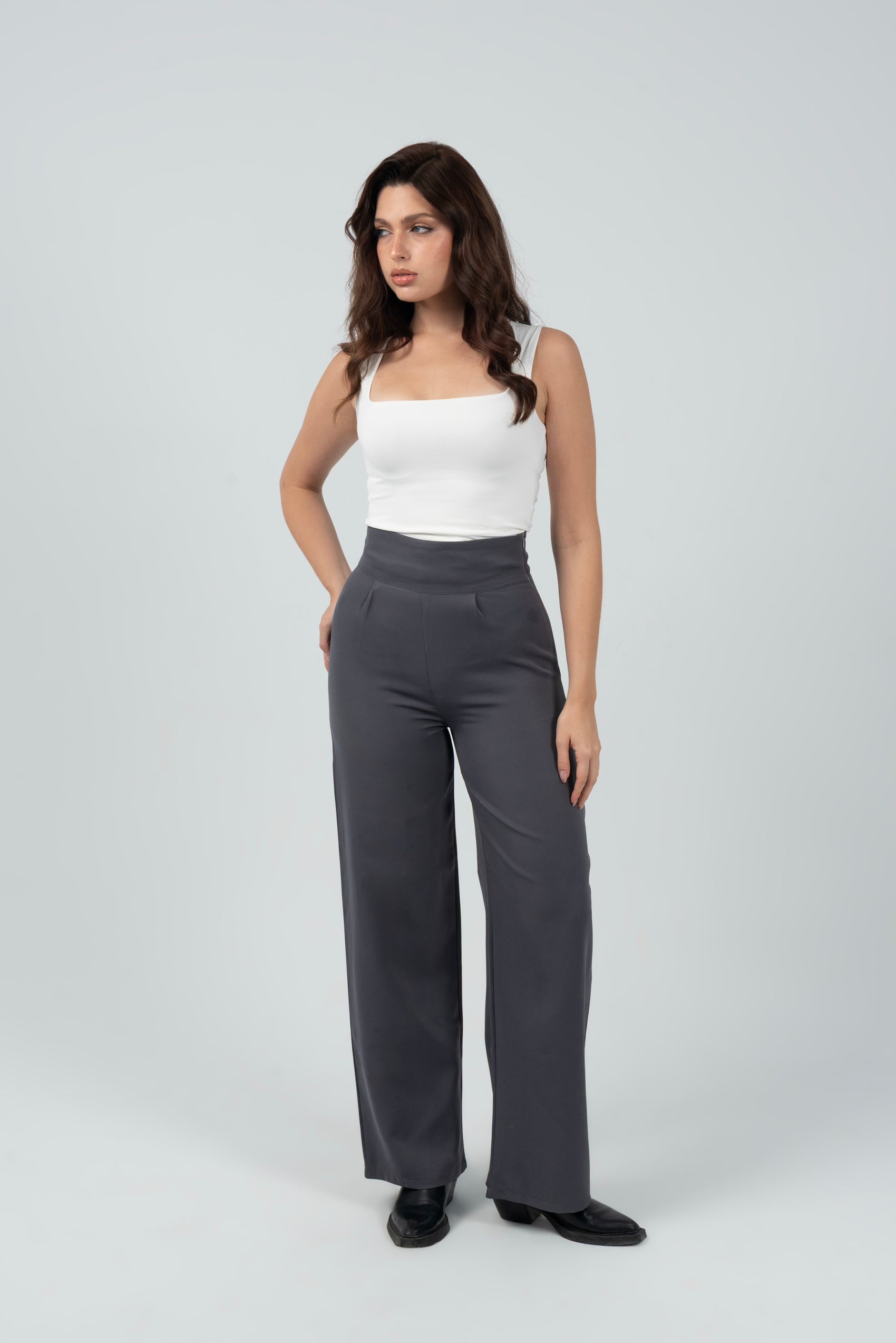 Gray High-Waist Classic Trousers