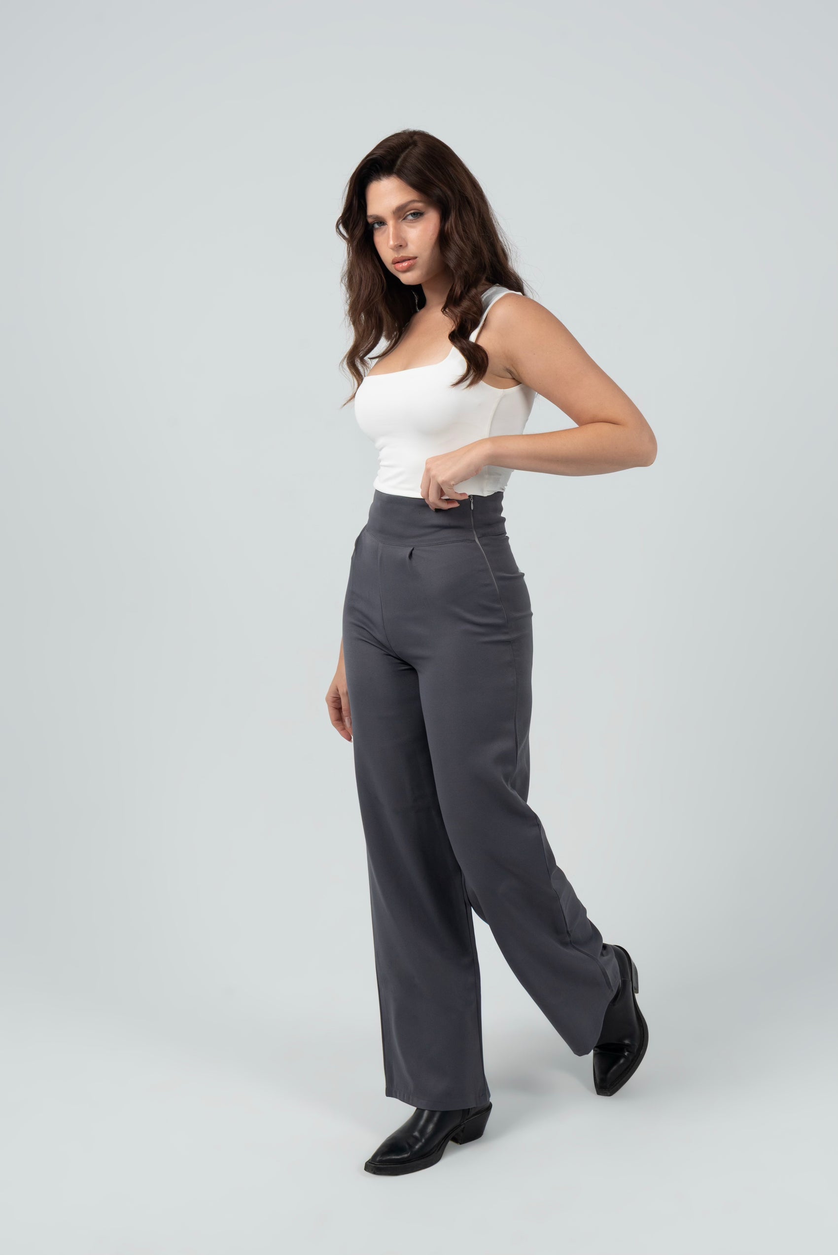 Gray High-Waist Classic Trousers