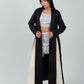 Black Full Length Wool Coat With White Side