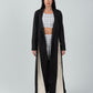 Black Full Length Wool Coat With White Side