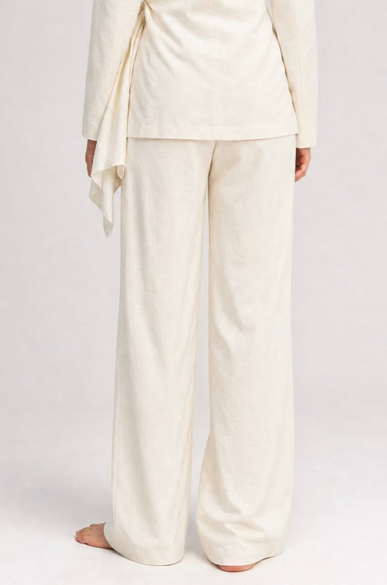 Elegant Linen Wide-Leg Trousers – Offwhite