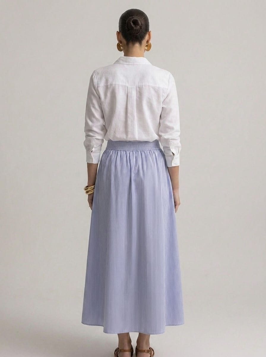 The Santorini Pinstripe Skirt Blue