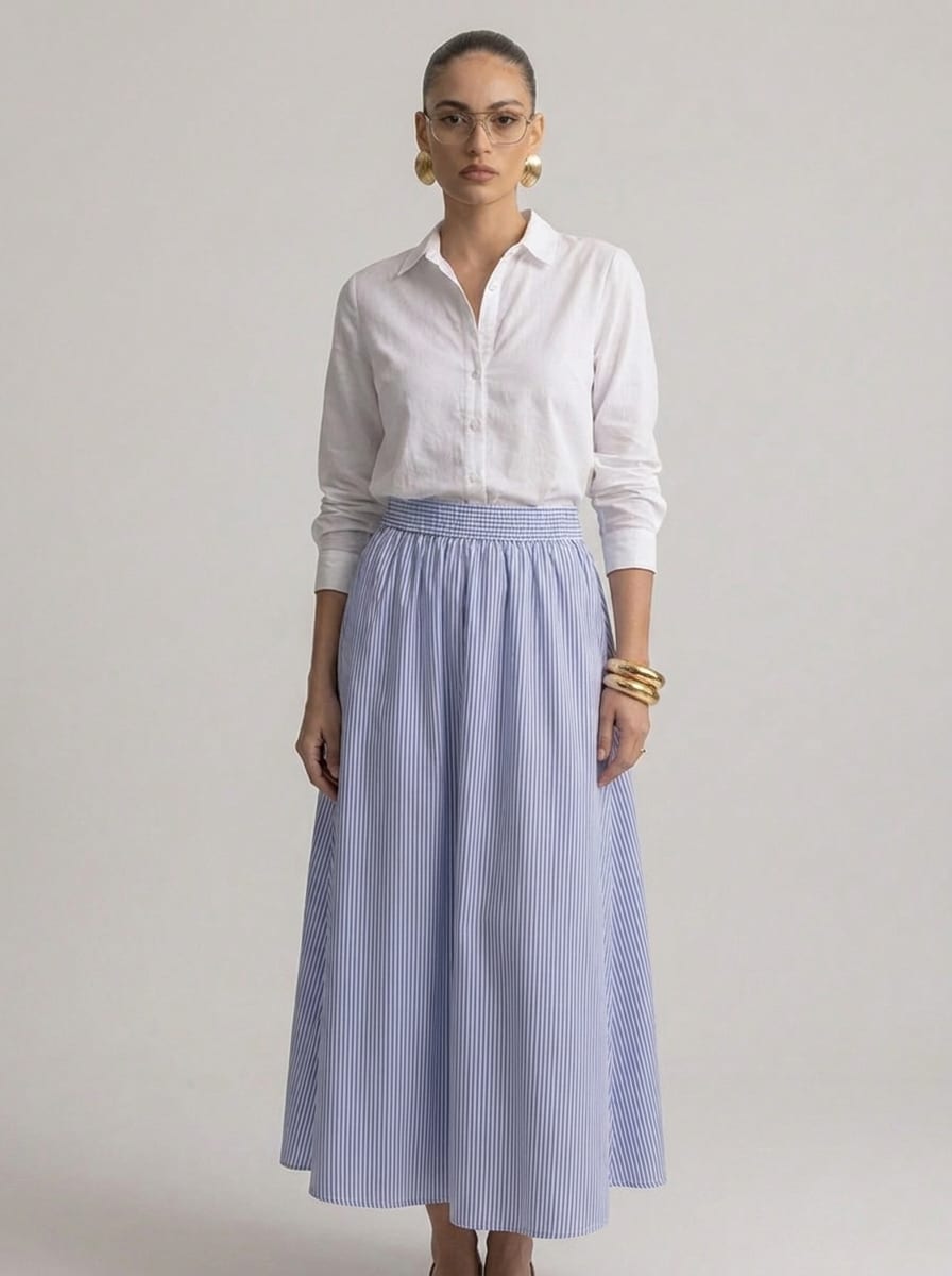 The Santorini Pinstripe Skirt Blue