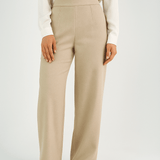 Beige High - Waist Classic Trousers - Hushy Wear