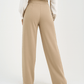 Beige High - Waist Classic Trousers - Hushy Wear