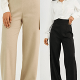 Beige High - Waist Classic Trousers - Hushy Wear