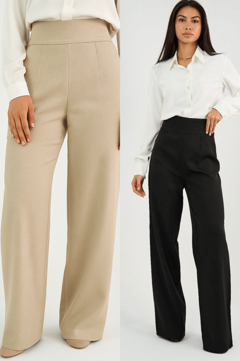 Beige High - Waist Classic Trousers - Hushy Wear