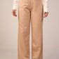 Beige High - Waist Trousers with Side Flipped Waistband - Hushy Wear