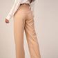 Beige High - Waist Trousers with Side Flipped Waistband - Hushy Wear
