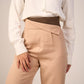 Beige High - Waist Trousers with Side Flipped Waistband - Hushy Wear