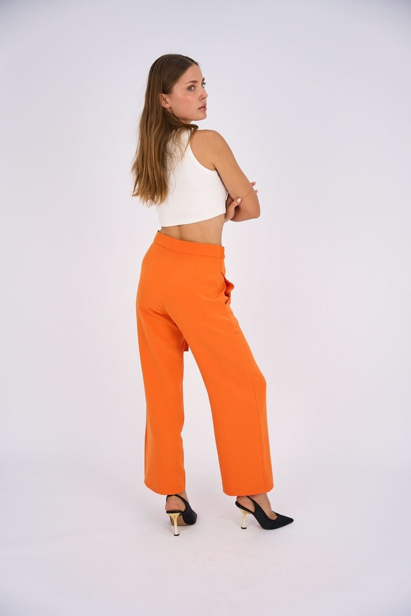 Belted Wide Leg Pants - Orange - Hushy Wear