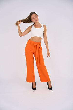 Belted Wide Leg Pants - Orange - Hushy Wear