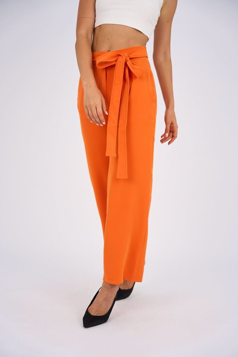 Belted Wide Leg Pants - Orange - Hushy Wear