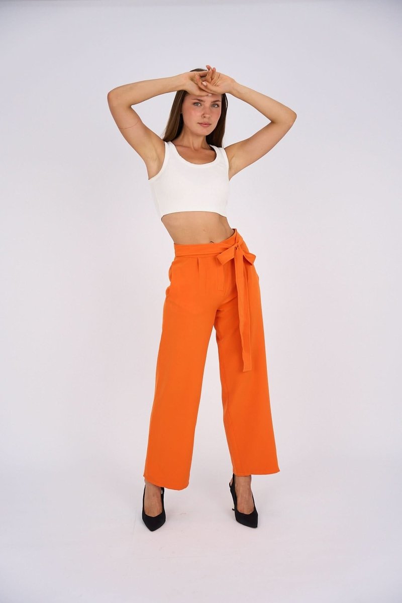Belted Wide Leg Pants - Orange - Hushy Wear