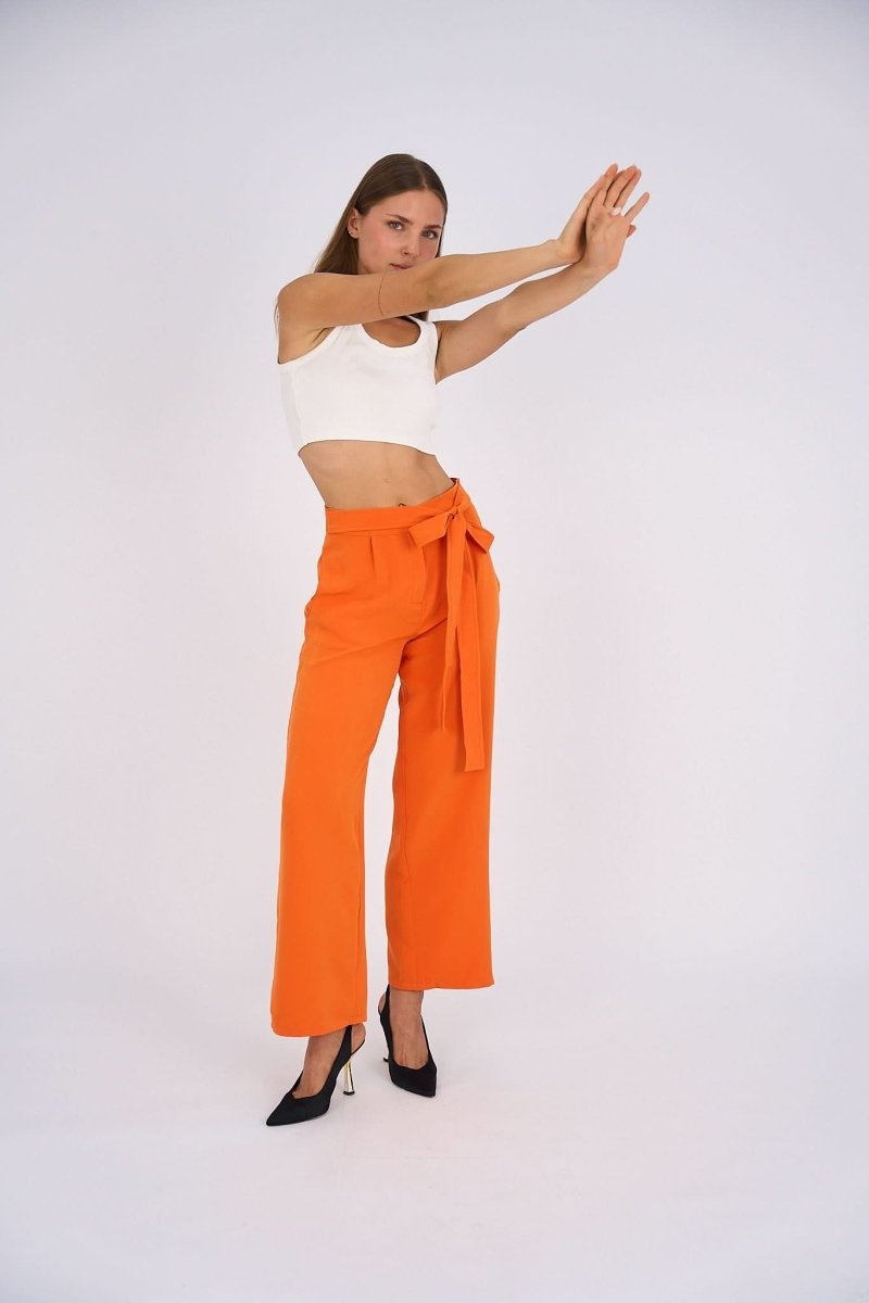Belted Wide Leg Pants - Orange - Hushy Wear