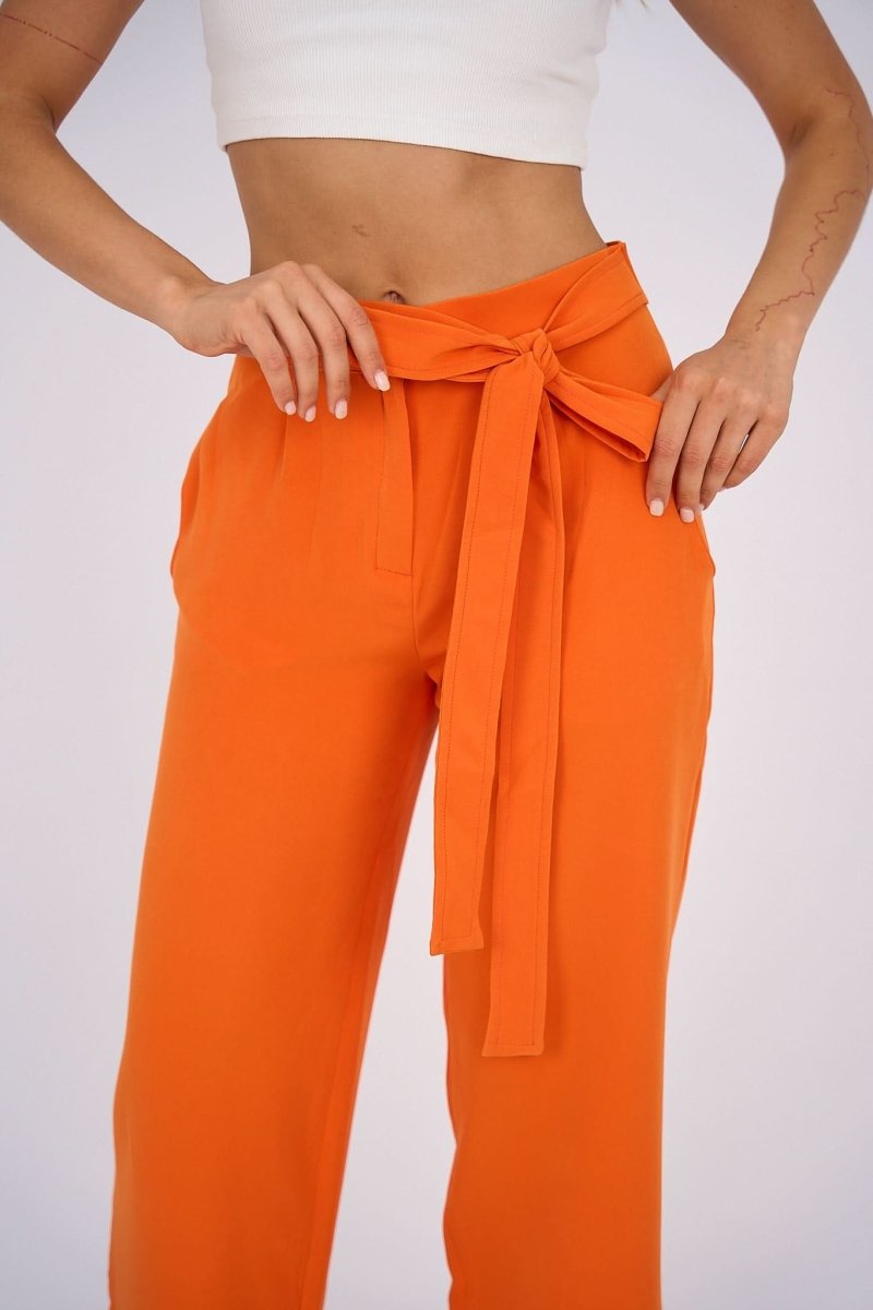 Belted Wide Leg Pants - Orange - Hushy Wear