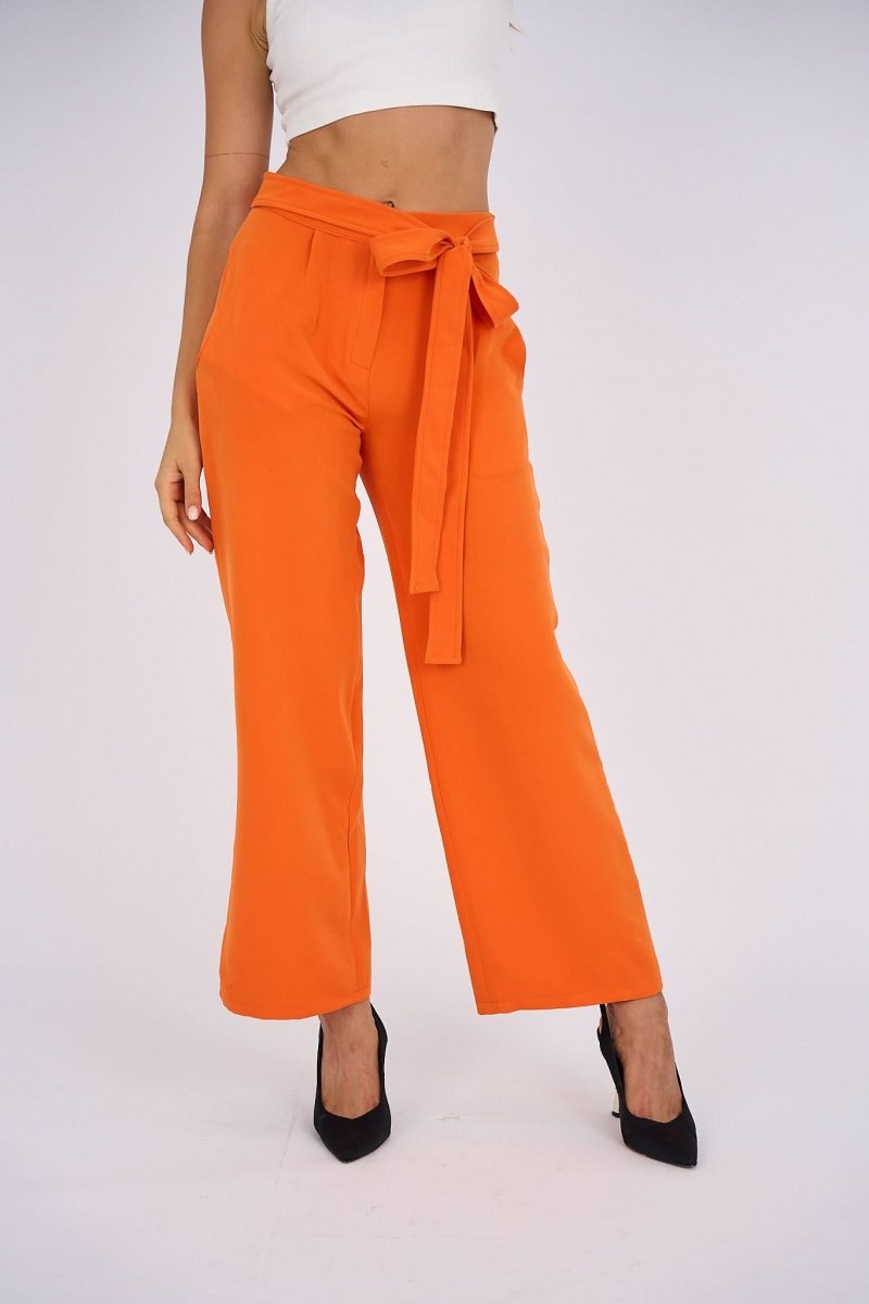 Belted Wide Leg Pants - Orange - Hushy Wear