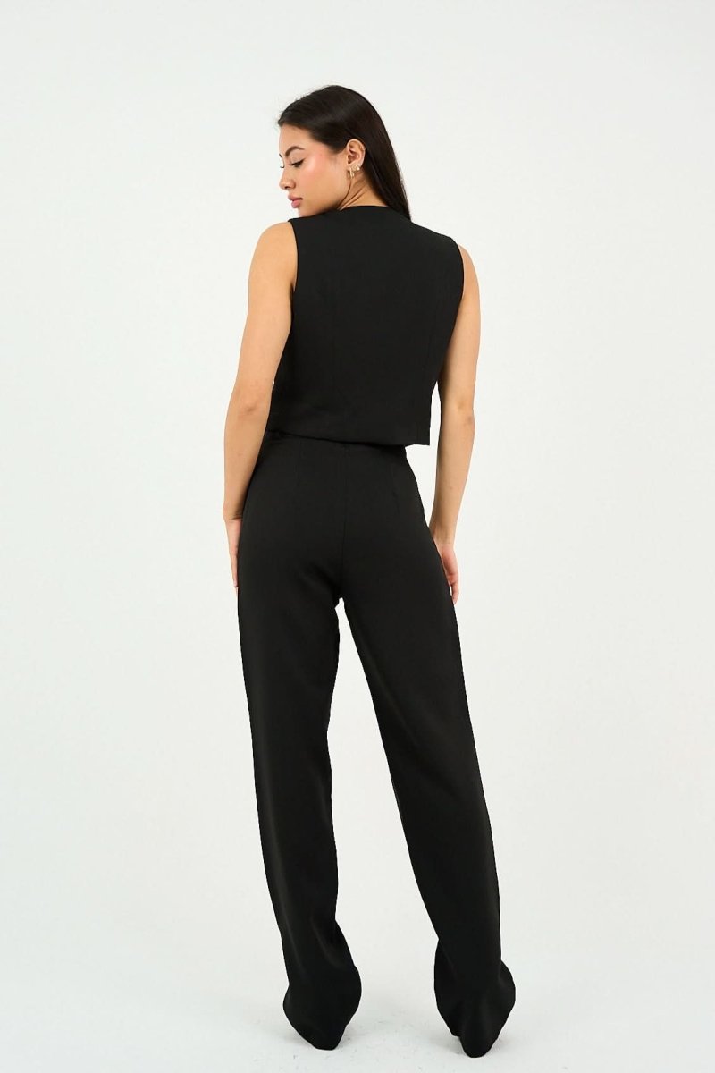 Black Classic Vest & Pleated Straight Pants Set - Hushy Wear