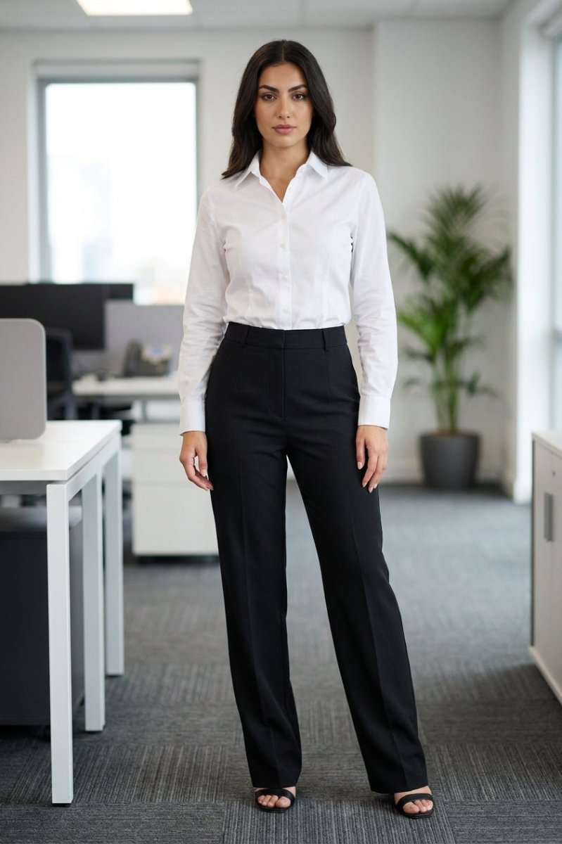 Black Pleated Straight - Leg Trousers - Hushy Wear