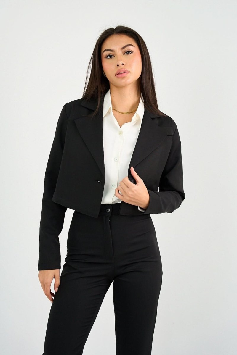 Black Tailored Cropped Blazer - Hushy Wear
