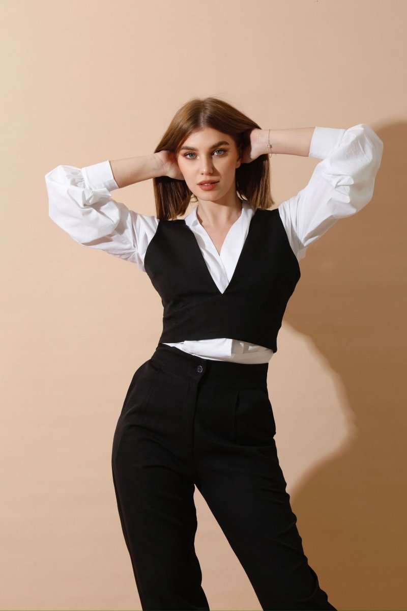 Black V - Neck Cross Back Vest Only - Hushy Wear