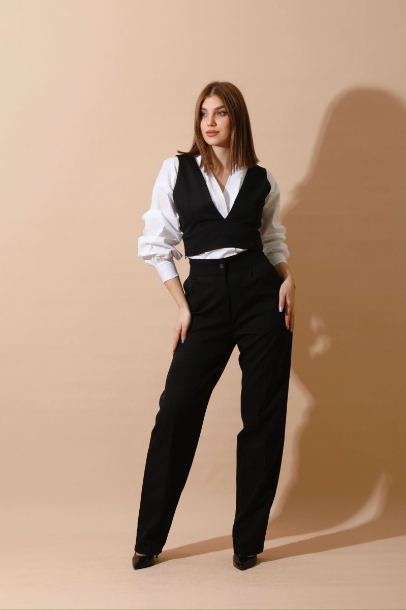 Black V - Neck Cross Back Vest Only - Hushy Wear