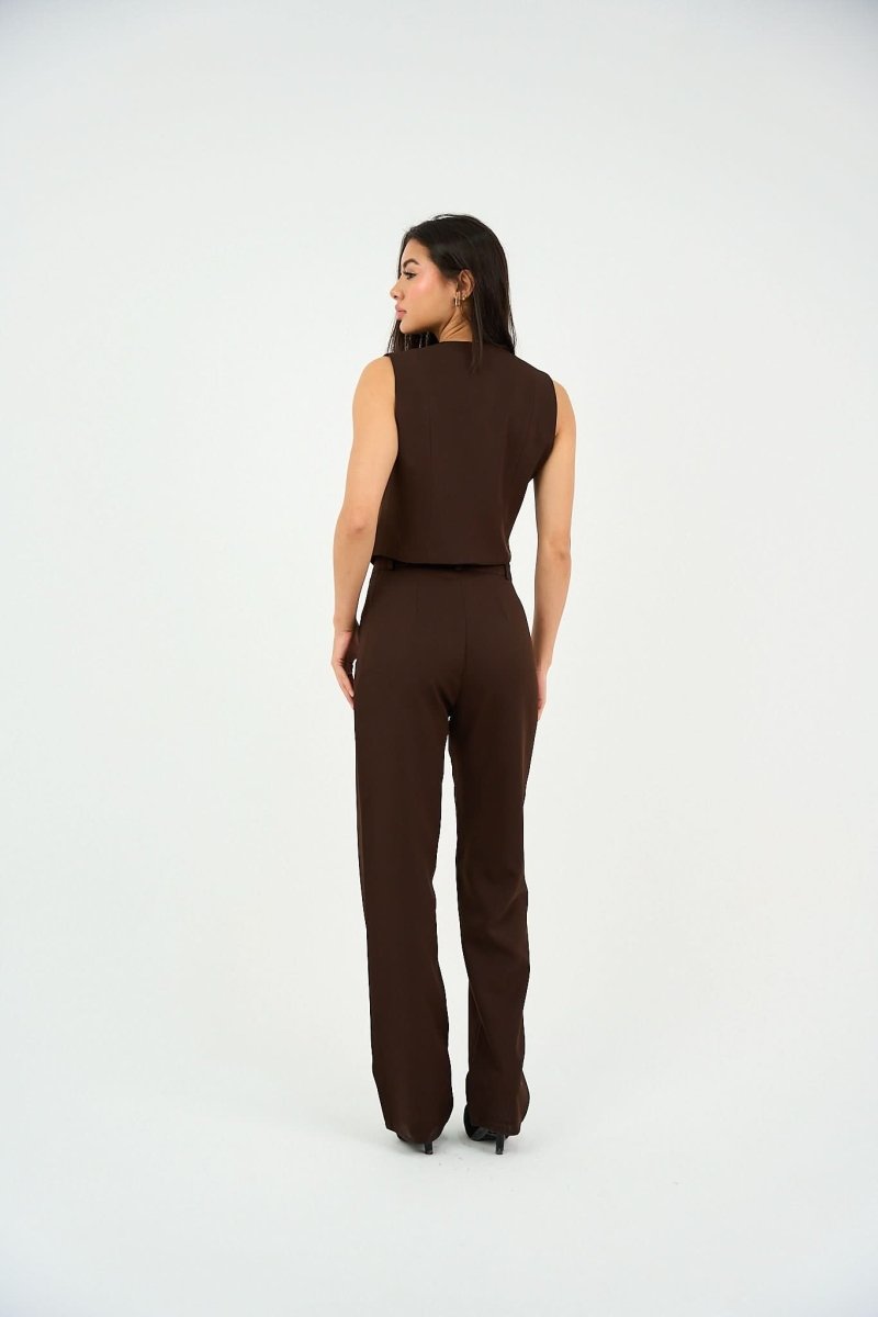 Brown Classic Vest & Pleated Straight Pants Set - Hushy Wear