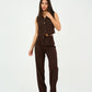 Brown Pleated Straight - Leg Trousers - Hushy Wear