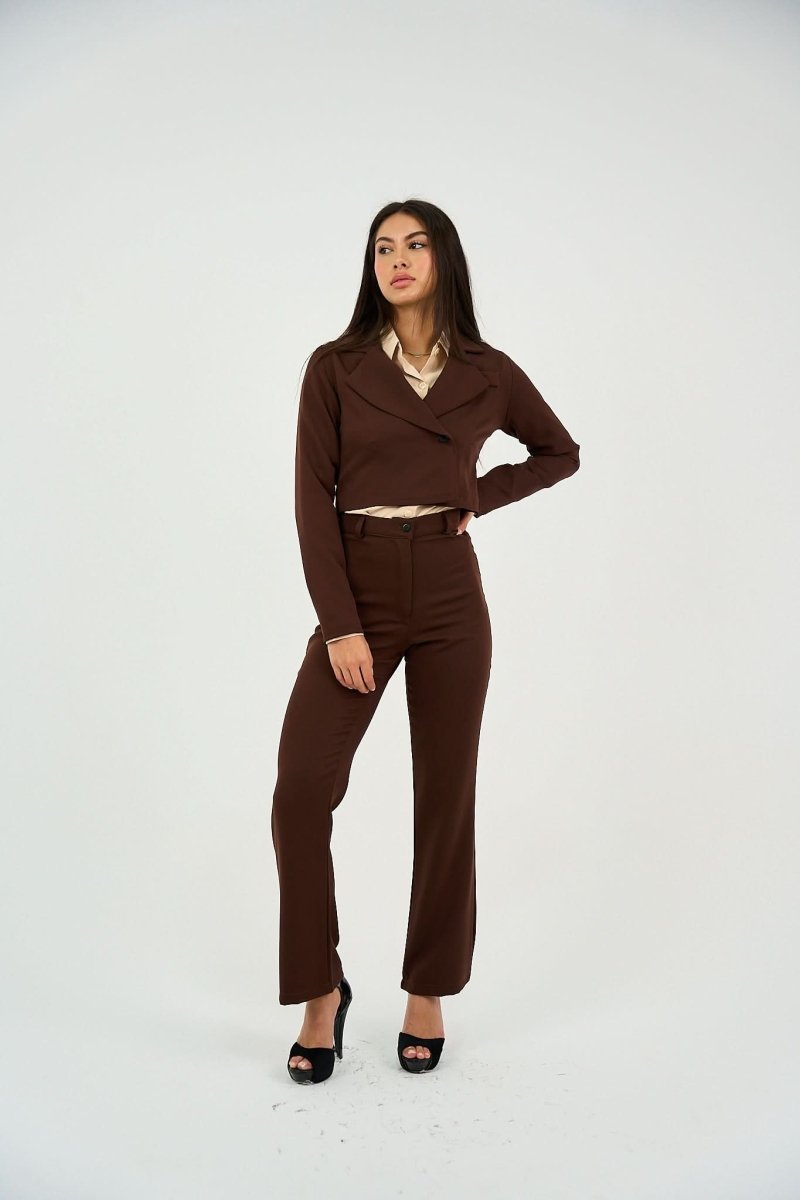 Brown Tailored Cropped Blazer - Hushy Wear
