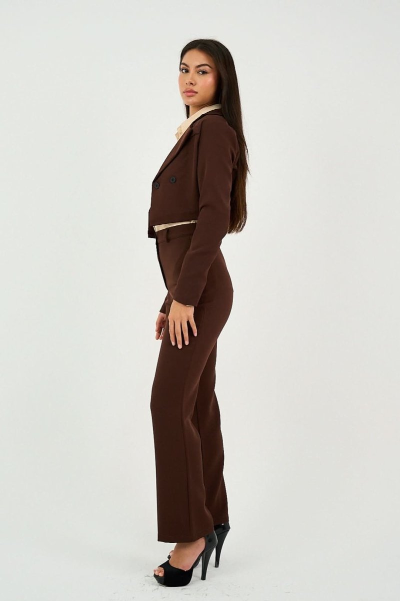 Brown Tailored Cropped Blazer - Hushy Wear