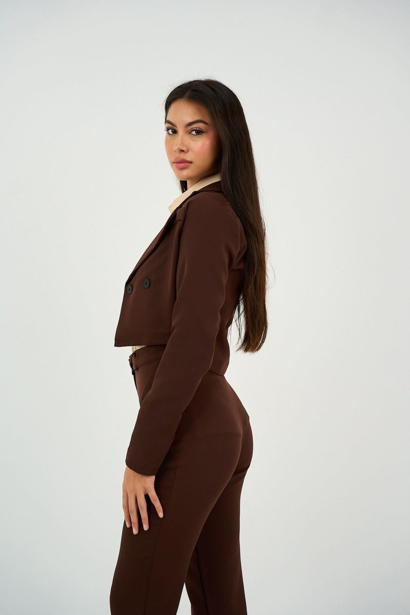 Brown Tailored Cropped Blazer - Hushy Wear