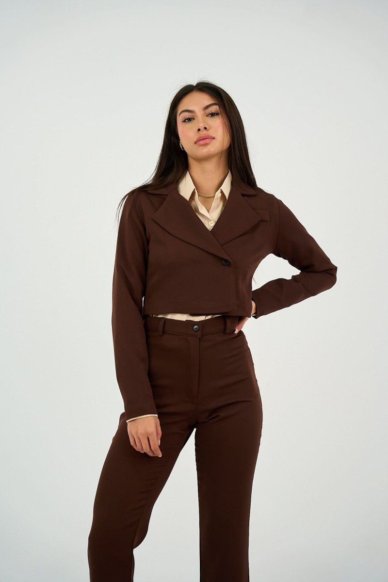 Brown Tailored Cropped Blazer - Hushy Wear