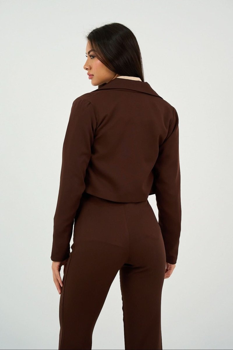 Brown Tailored Cropped Blazer - Hushy Wear