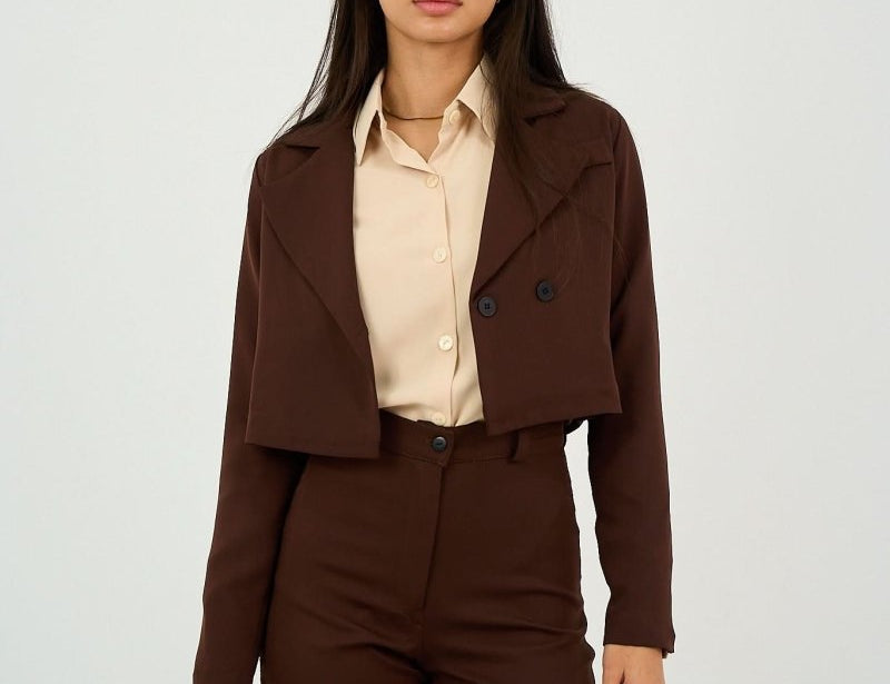 Brown Tailored Cropped Blazer - Hushy Wear