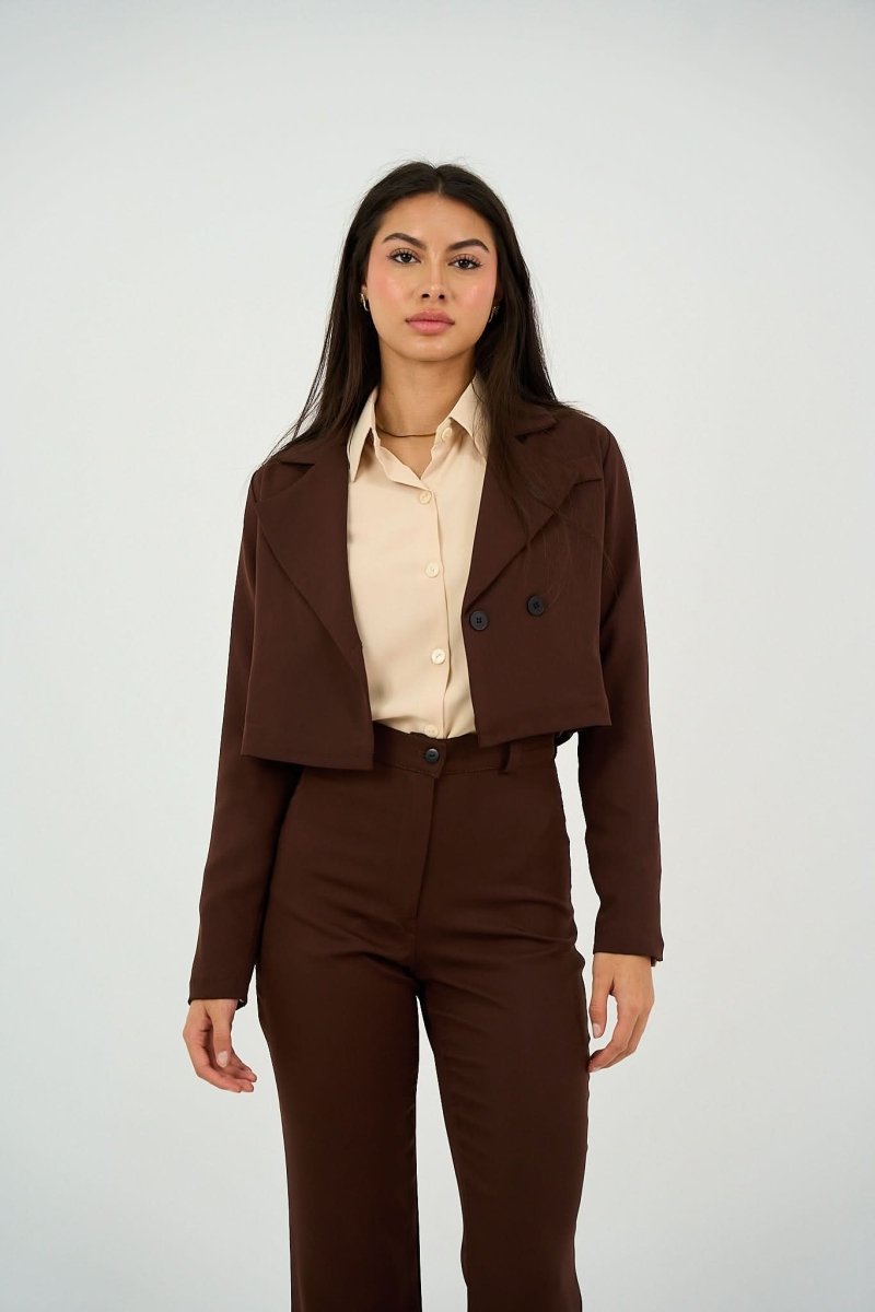 Brown Tailored Cropped Blazer - Hushy Wear