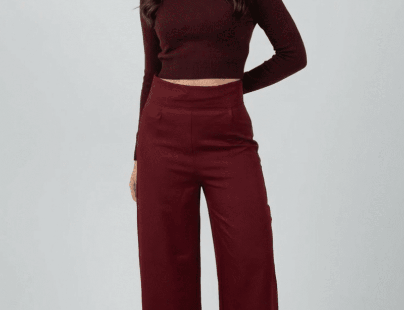 Burgandy High - Waist Classic Trousers - Hushy Wear