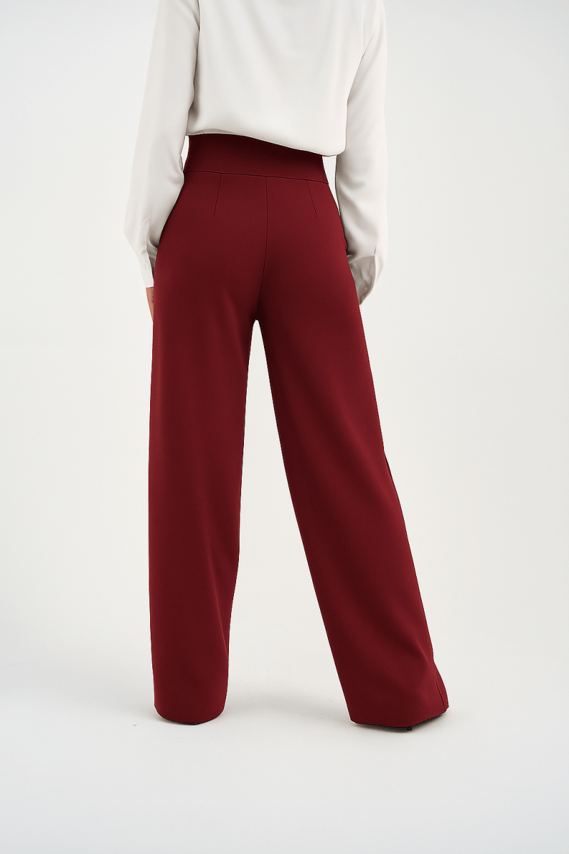 Burgandy High - Waist Classic Trousers - Hushy Wear