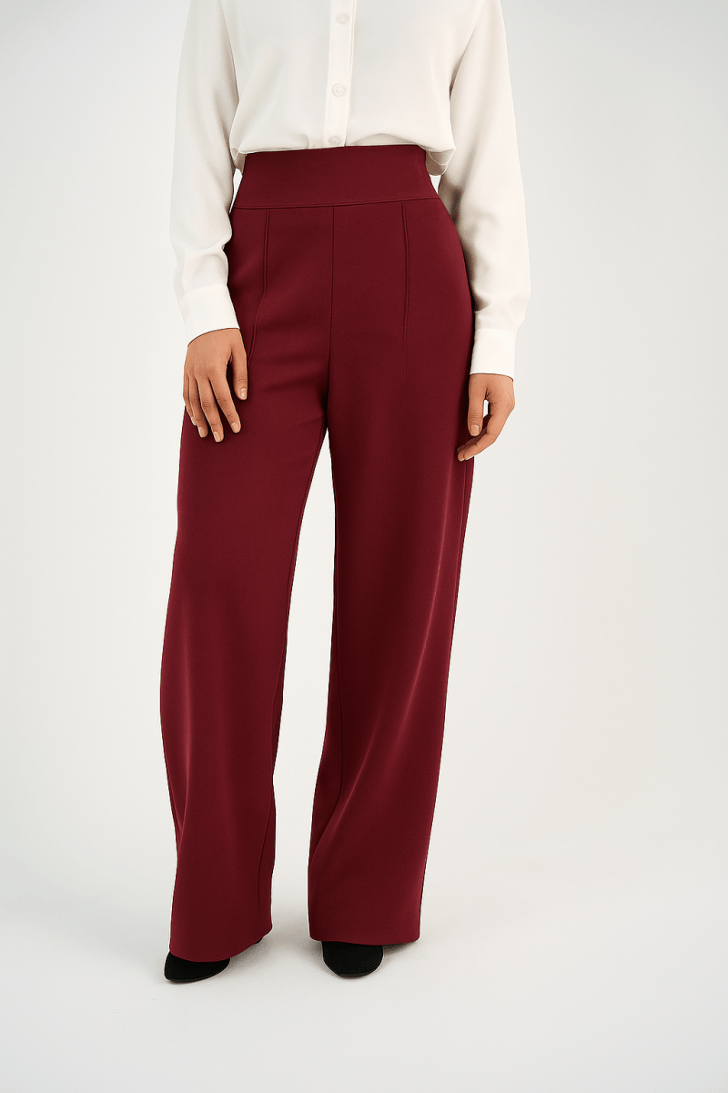 Burgandy High - Waist Classic Trousers - Hushy Wear