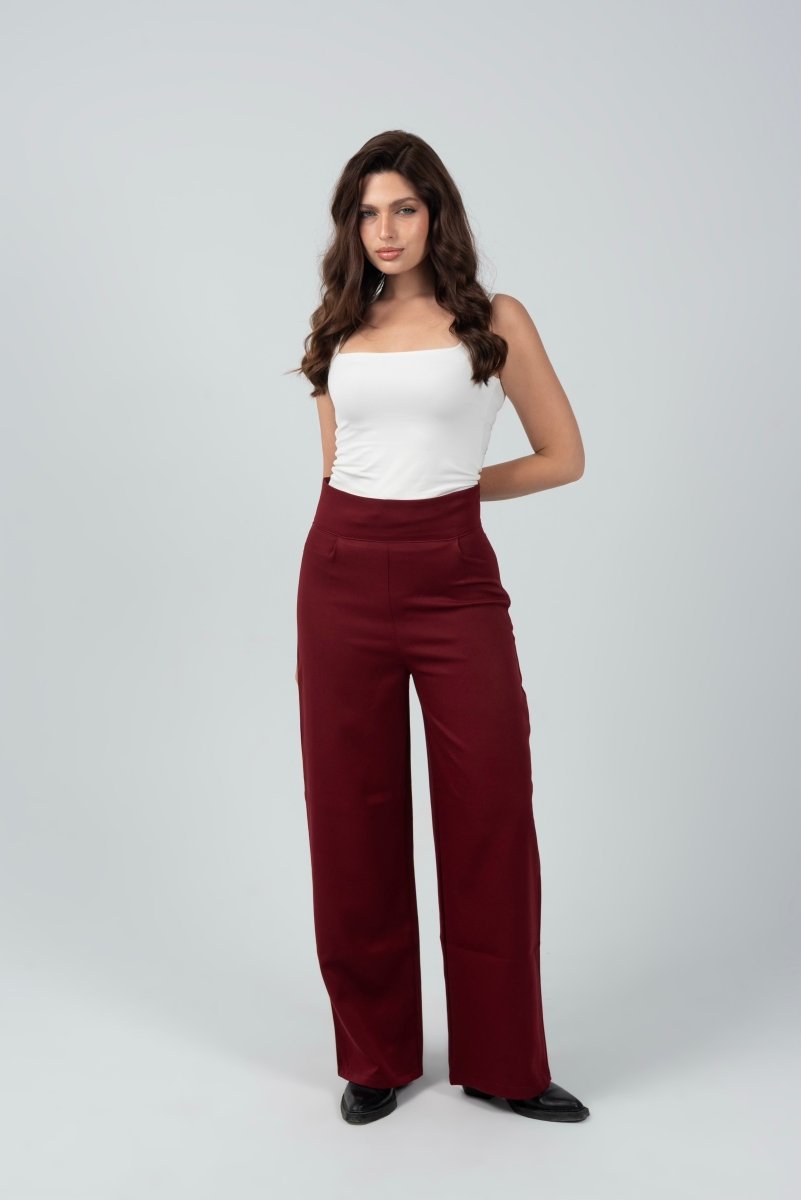 Burgandy High - Waist Classic Trousers - Hushy Wear