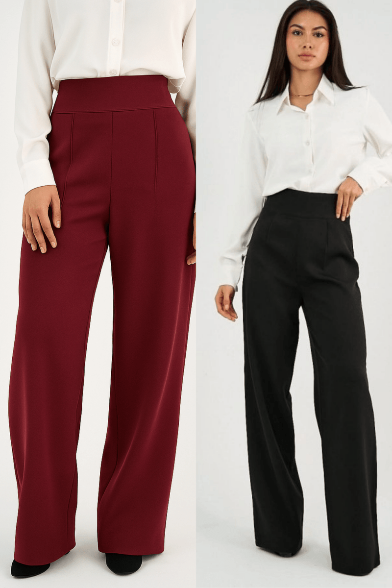 Burgandy High - Waist Classic Trousers - Hushy Wear