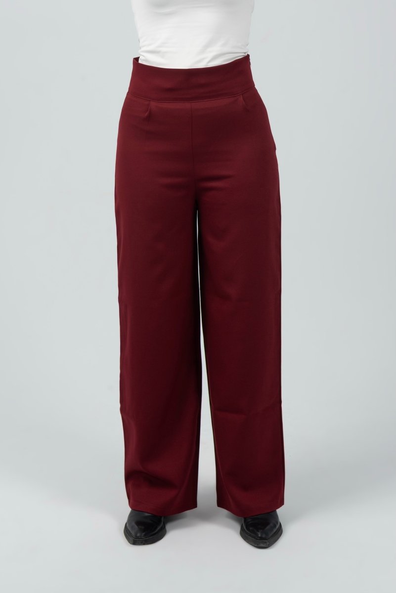 Burgandy High - Waist Classic Trousers - Hushy Wear