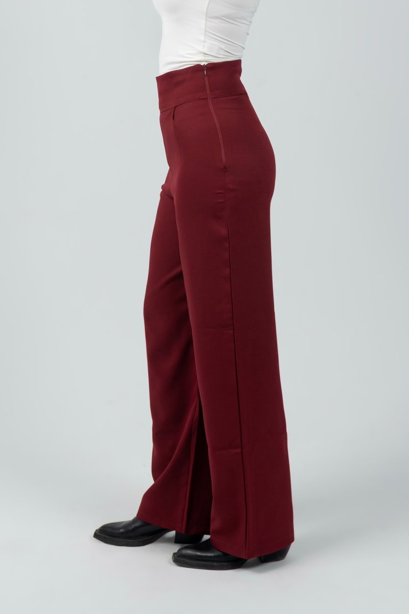 Burgandy High - Waist Classic Trousers - Hushy Wear