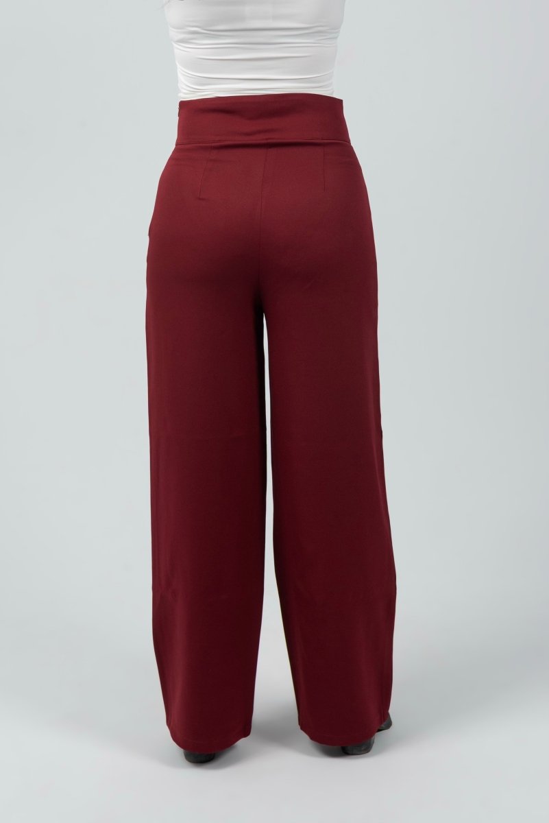 Burgandy High - Waist Classic Trousers - Hushy Wear